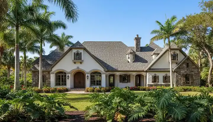 French Country house plans 19-406 - front exterior, 4,241 sq ft, 4 bed, 3 bath house plans | Monster House Plans