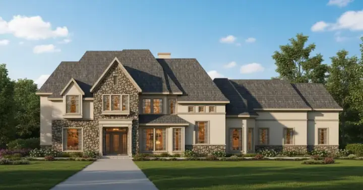 Tuscan house plans 19-410 - front exterior, 5,445 sq ft, 5 bed, 3 bath house plans | Monster House Plans