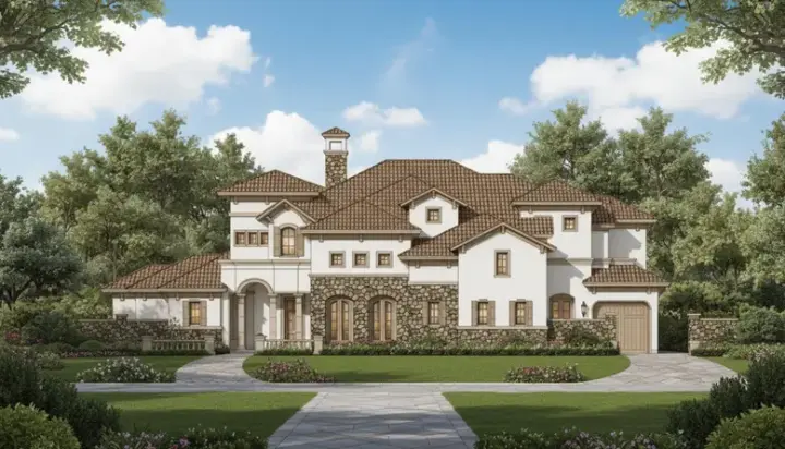 Tuscan house plans 19-423 - front exterior, 5,232 sq ft, 5 bed, 0 bath house plans | Monster House Plans