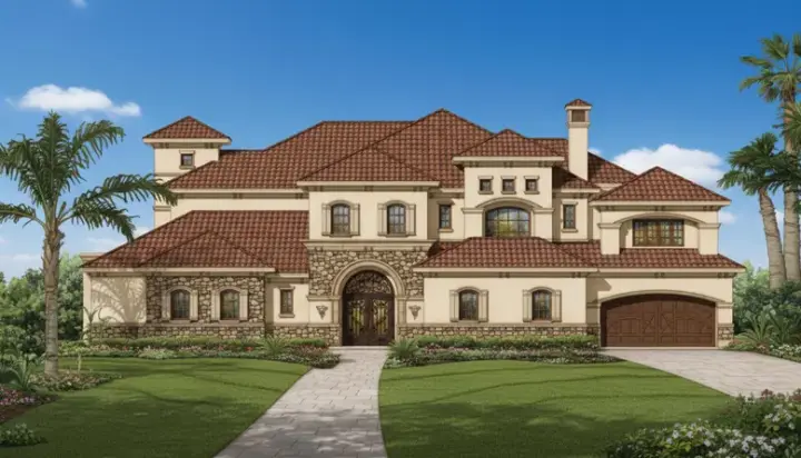 Tuscan house plans 19-425 - front exterior, 7,633 sq ft, 5 bed, 5 bath house plans | Monster House Plans