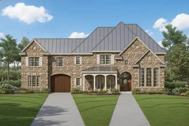 French Country house plans 19-429 - front exterior, 4,294 sq ft, 4 bed, 3 bath house plans | Monster House Plans