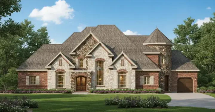 French Country house plans 19-435 - front exterior, 5,126 sq ft, 4 bed, 4 bath house plans | Monster House Plans