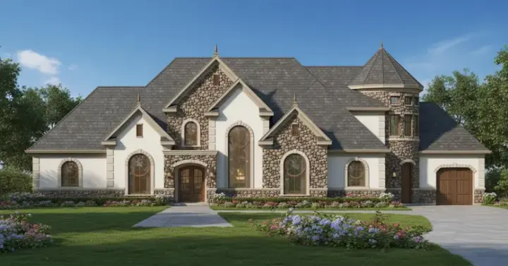 Tuscan house plans 19-436 - front exterior, 5,126 sq ft, 4 bed, 4 bath house plans | Monster House Plans