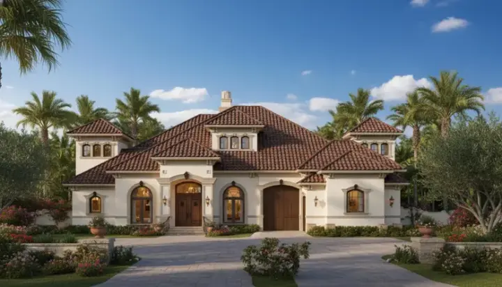 Mediterranean house plans 19-453 - front exterior, 4,561 sq ft, 3 bed, 4 bath house plans | Monster House Plans
