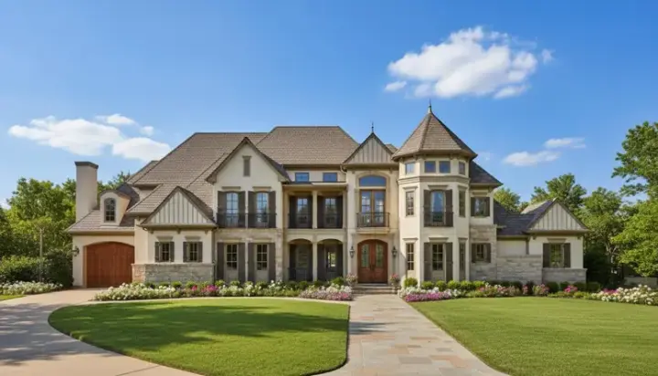 European house plans 19-464 - front exterior, 6,044 sq ft, 5 bed, 5 bath house plans | Monster House Plans