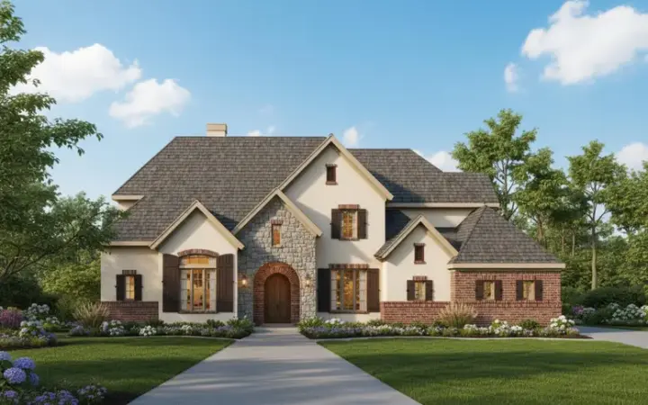 French Country house plans 19-471 - front exterior, 4,354 sq ft, 4 bed, 3 bath house plans | Monster House Plans