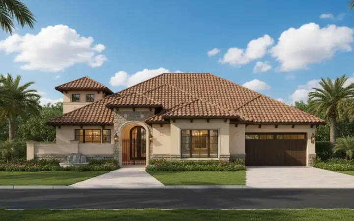 Mediterranean house plans 19-484 - front exterior, 3,566 sq ft, 4 bed, 3 bath house plans | Monster House Plans