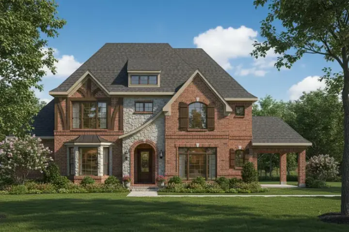 European house plans 19-496 - front exterior, 3,998 sq ft, 5 bed, 3 bath house plans | Monster House Plans