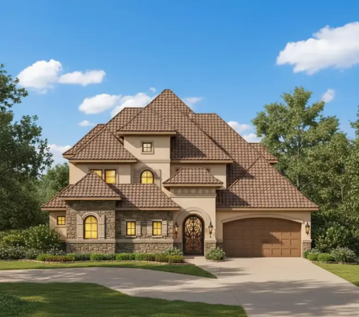 Tuscan house plans 19-499 - front exterior, 4,171 sq ft, 4 bed, 4 bath house plans | Monster House Plans