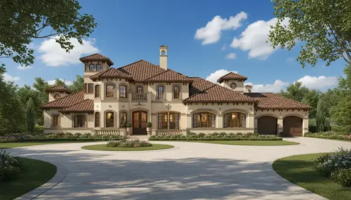 Mediterranean house plans 19-547 - front exterior, 5,318 sq ft, 4 bed, 3 bath house plans | Monster House Plans