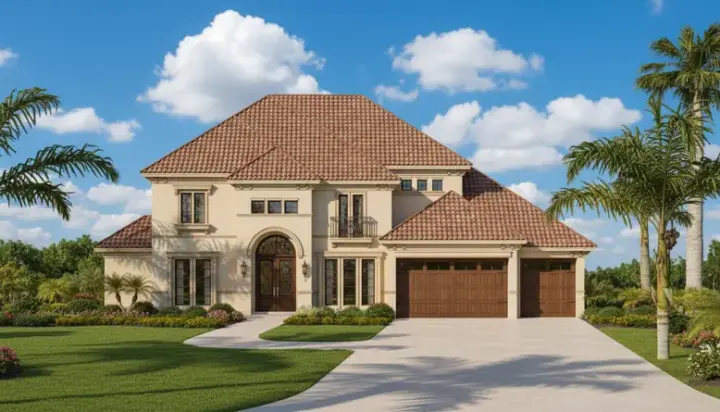 Mediterranean house plans 19-553 - front exterior, 4,172 sq ft, 5 bed, 4 bath house plans | Monster House Plans
