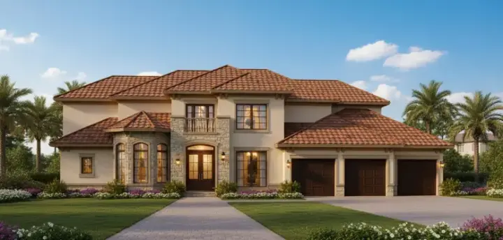 Mediterranean house plans 19-560 - front exterior, 4,159 sq ft, 4 bed, 3 bath house plans | Monster House Plans
