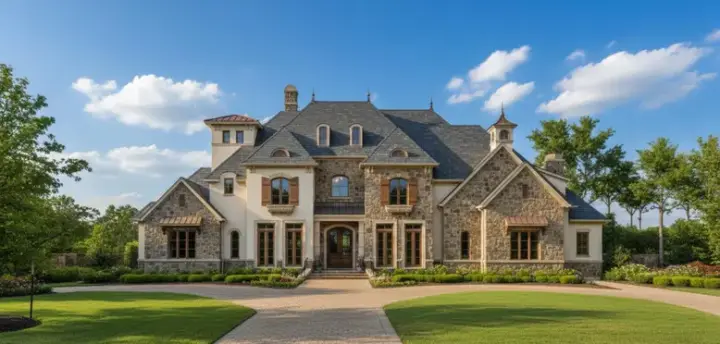 European house plans 19-573 - front exterior, 6,504 sq ft, 5 bed, 5 bath house plans | Monster House Plans