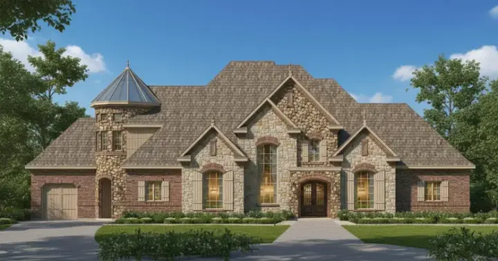 French Country house plans 19-579 - front exterior, 5,287 sq ft, 4 bed, 4 bath house plans | Monster House Plans