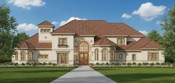 Mediterranean house plans 19-585 - front exterior, 4,652 sq ft, 4 bed, 5 bath house plans | Monster House Plans
