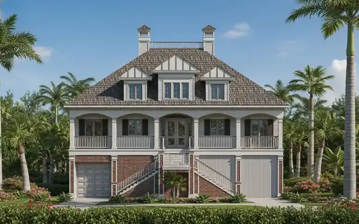 Beach house plans 19-593 - front exterior, 3,884 sq ft, 5 bed, 3 bath house plans | Monster House Plans