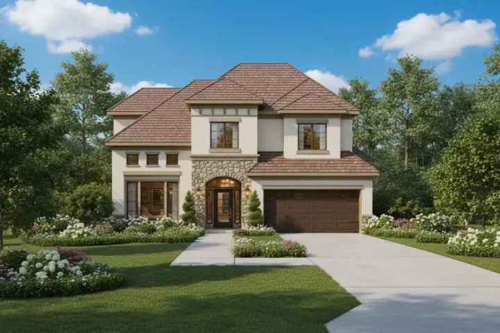 Tuscan house plans 19-597 - front exterior, 2,592 sq ft, 3 bed, 2 bath house plans | Monster House Plans