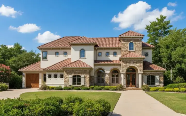 Tuscan house plans 19-609 - front exterior, 4,598 sq ft, 4 bed, 4 bath house plans | Monster House Plans