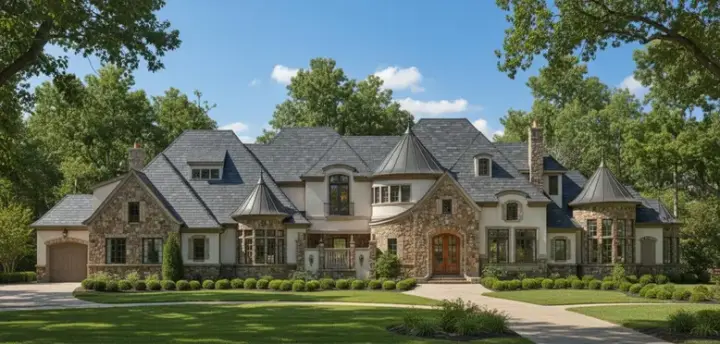 European house plans 19-610 - front exterior, 9,120 sq ft, 5 bed, 5 bath house plans | Monster House Plans