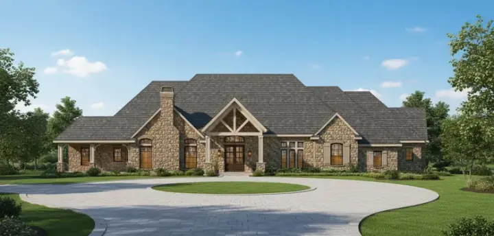 Country house plans 19-612 - front exterior, 4,490 sq ft, 3 bed, 3 bath house plans | Monster House Plans
