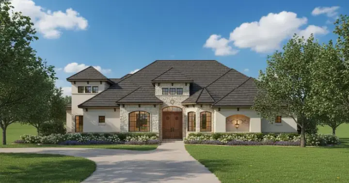 Tuscan house plans 19-619 - front exterior, 2,988 sq ft, 3 bed, 3 bath house plans | Monster House Plans