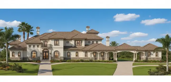 Mediterranean house plans 19-656 - front exterior, 7,511 sq ft, 5 bed, 5 bath house plans | Monster House Plans