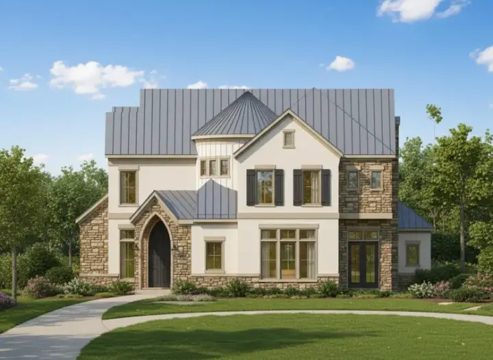 French Country house plans 19-663 - front exterior, 5,469 sq ft, 4 bed, 4 bath house plans | Monster House Plans