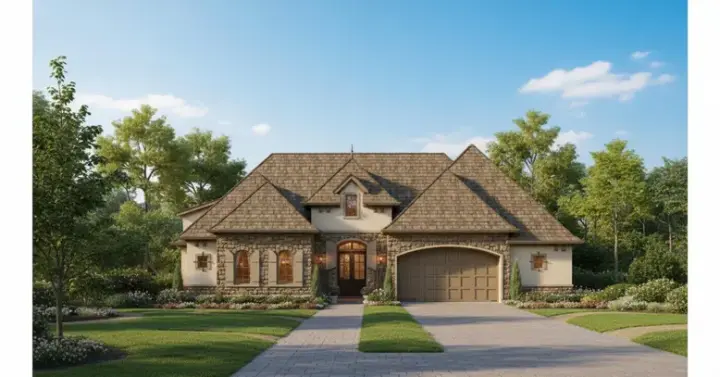 French Country house plans 19-668 - front exterior, 3,570 sq ft, 4 bed, 3 bath house plans | Monster House Plans