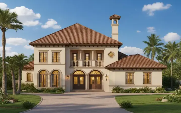 Mediterranean house plans 19-680 - front exterior, 3,760 sq ft, 4 bed, 3 bath house plans | Monster House Plans