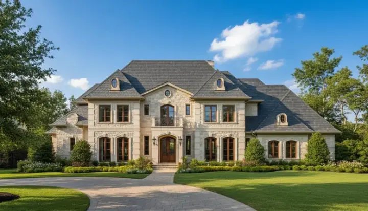 European house plans 19-686 - front exterior, 4,229 sq ft, 4 bed, 3 bath house plans | Monster House Plans
