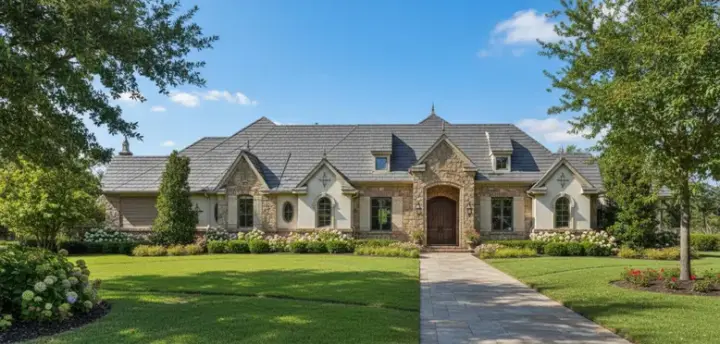 French Country house plans 19-689 - front exterior, 3,787 sq ft, 4 bed, 4 bath house plans | Monster House Plans