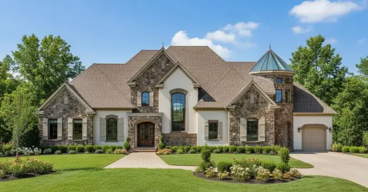 French Country house plans 19-719 - front exterior, 6,192 sq ft, 4 bed, 5 bath house plans | Monster House Plans