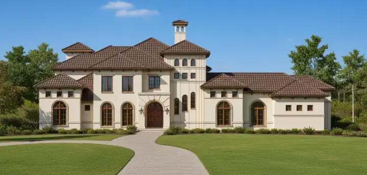 Mediterranean house plans 19-721 - front exterior, 5,483 sq ft, 5 bed, 4 bath house plans | Monster House Plans