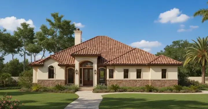 Mediterranean house plans 19-737 - front exterior, 2,721 sq ft, 3 bed, 2 bath house plans | Monster House Plans