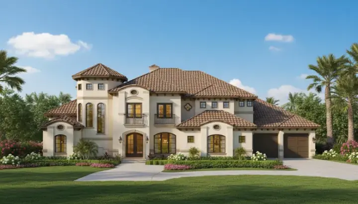 Mediterranean house plans 19-744 - front exterior, 5,213 sq ft, 5 bed, 5 bath house plans | Monster House Plans