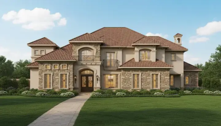 Tuscan house plans 19-752 - front exterior, 5,285 sq ft, 5 bed, 4 bath house plans | Monster House Plans