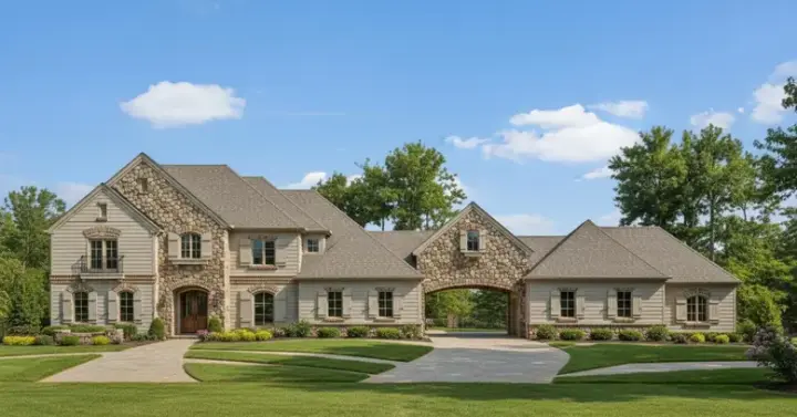 French Country house plans 19-764 - front exterior, 5,196 sq ft, 4 bed, 3 bath house plans | Monster House Plans