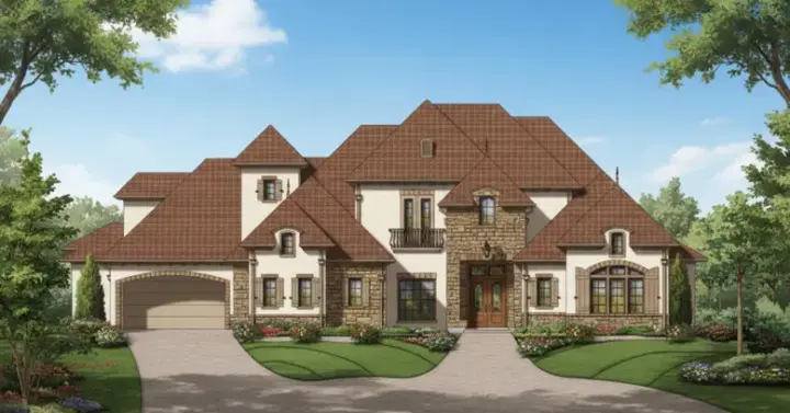 French Country house plans 19-784 - front exterior, 6,160 sq ft, 4 bed, 4 bath house plans | Monster House Plans