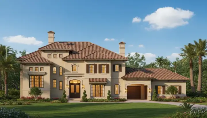 Mediterranean house plans 19-790 - front exterior, 5,813 sq ft, 5 bed, 5 bath house plans | Monster House Plans