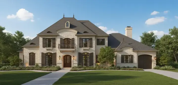 European house plans 19-812 - front exterior, 4,404 sq ft, 4 bed, 4 bath house plans | Monster House Plans