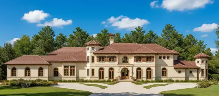Mediterranean house plans 19-815 - front exterior, 6,691 sq ft, 4 bed, 4 bath house plans | Monster House Plans