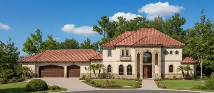 Tuscan house plans 19-830 - front exterior, 4,892 sq ft, 3 bed, 3 bath house plans | Monster House Plans