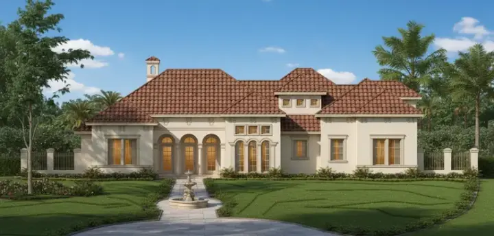 Mediterranean house plans 19-836 - front exterior, 2,376 sq ft, 3 bed, 2 bath house plans | Monster House Plans