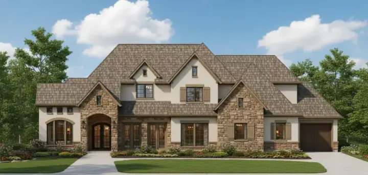 French Country house plans 19-864 - front exterior, 5,095 sq ft, 5 bed, 4 bath house plans | Monster House Plans