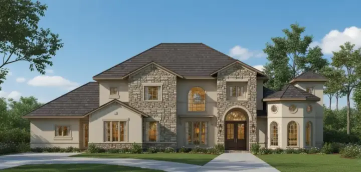 Tuscan house plans 19-865 - front exterior, 4,716 sq ft, 5 bed, 4 bath house plans | Monster House Plans