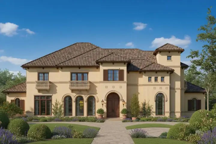 Mediterranean house plans 19-870 - front exterior, 6,499 sq ft, 5 bed, 5 bath house plans | Monster House Plans