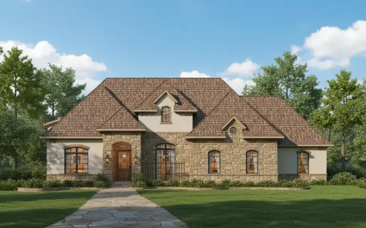 Tuscan house plans 19-872 - front exterior, 4,271 sq ft, 4 bed, 3 bath house plans | Monster House Plans