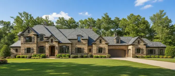 French Country house plans 19-880 - front exterior, 5,383 sq ft, 5 bed, 4 bath house plans | Monster House Plans