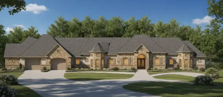 French Country house plans 19-891 - front exterior, 4,779 sq ft, 4 bed, 4 bath house plans | Monster House Plans