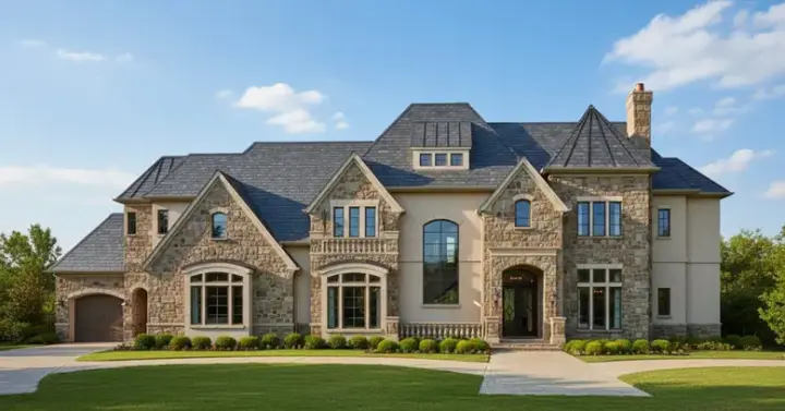 European house plans 19-897 - front exterior, 6,125 sq ft, 4 bed, 1 bath house plans | Monster House Plans